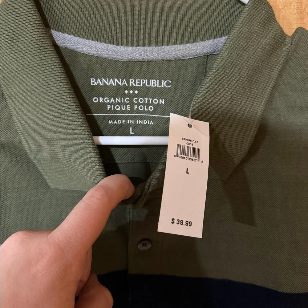 Banana Republic Men's Green and Gray Polo Shirt